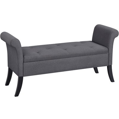 Yaheetech Modern Fabric Tufted Storage Ottoman Bench with Rolled Arms