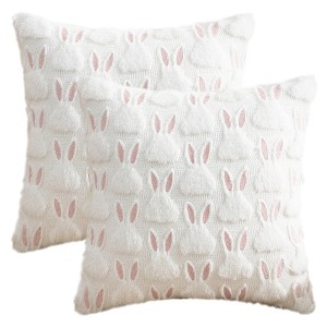 REGALWOVEN Easter Rabbit Jacquard Soft Plush Throw Pillow Covers Set of 2 for Bedroom Sofa Home Decor 18 x 18 Inch - 1 of 4