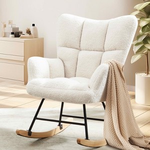MAYEERTY Teddy Upholstered Modern Glider Rocker High Backrest Reading Chair for Nursery Bedroom Living Room - 1 of 4