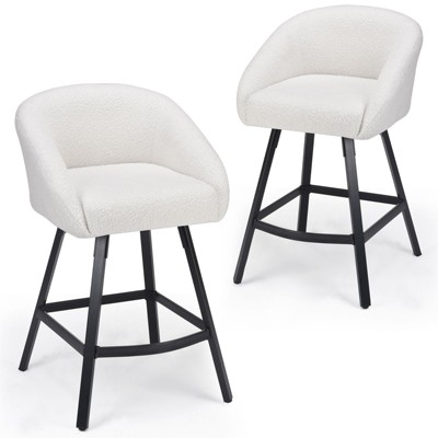 TUYOHW Teddy Fabric Counter Bar Stools Set of 2,Upholstered Bar Chairs with Metal Frame,Soft Backrest & Armrest,Dining Chair for Kitchen,Bar