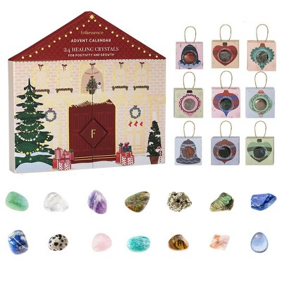 Folkulture Advent Calendar 2025 | Pack of 24 Gemstone Crystal Advent Calendar Kids, Adult, Teens | Gem stone and Healing Crystals | Tree Ornaments