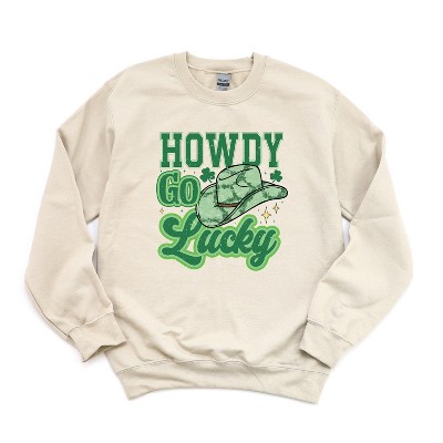Simply Sage Market Women's Graphic Sweatshirt Howdy Go Lucky Cowboy Hat