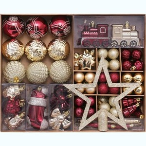 100-Piece Shatterproof Christmas Ornaments Set with Assorted Glitter Balls & Star Tree Topper for Xmas Wedding Anniversary Decor - 1 of 4