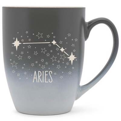 100 North Zodiac Design 10 Ounce Gray and White Two Toned Ombre, Comfortably Fits Your Hands, Ceramic Tea Coffee Cup Mug, Aries