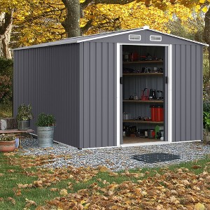 Outdoor Storage Shed Large Metal Tool Sheds, Heavy Duty Storage House with Sliding Doors - 1 of 4