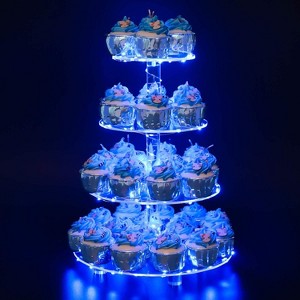 Hachikiko 4 Tier Round Acrylic Cupcake Stand with LED Light String - Large Cake Tower for Weddings, Birthday Parties | Pastry Display Holder - 1 of 4