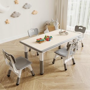 Kids Table and 6 Chairs Set with Storage Box, Height Adjustable Toddler Table and Chair Set for Ages 2-10, Graffiti Desktop, Children Activity Table - 1 of 4