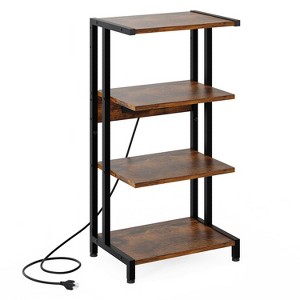 Itopfox 4-Tier AV Media Stand with Power Strips, Wooden Corner Shelf for DVD Players, Game Console, TV Box, Cable Box, Xbox, WiFi Router - 1 of 4