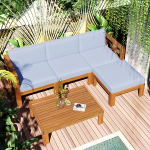 Whisen Natural Wood 5-Piece Patio Sectional Sofa Set with Cushions for Outdoor Backyard - 1 of 4