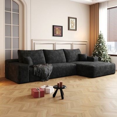 Lycvki 107" Corduroy Cloud Sectional Couch with L-Shape Chaise,No Assembly Required