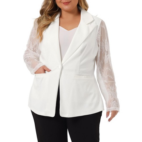 Agnes Orinda Women's Plus Size Work Flat Collar Notch Lapel Lace Front  Blazers White 3x : Target