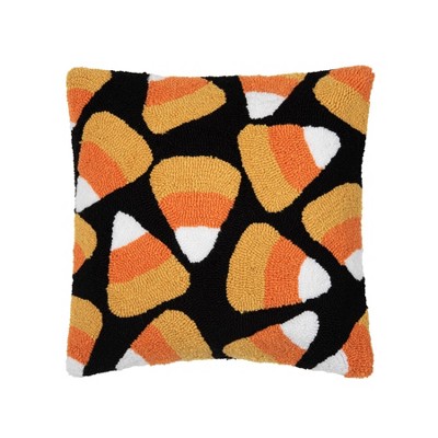 C&F Home 18" x 18 Candy Corn Halloween Hooked Pillow