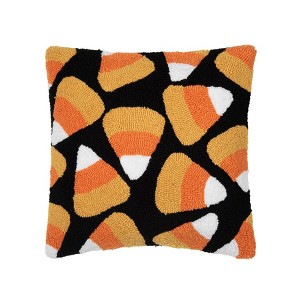 C&F Home 18" x 18 Candy Corn Halloween Hooked Pillow - 1 of 3
