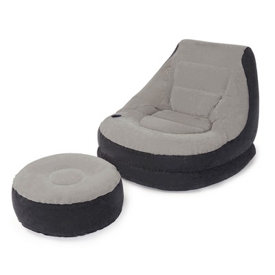 Intex 68564E Inflatable Ultra Lounge Chair With Cup Holder And Ottoman Set Gray