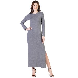 Womens Boat Neck Long Sleeve Side Slit Fitted A-Line Maxi Dress - 24seven Comfort Apparel™ - 1 of 4
