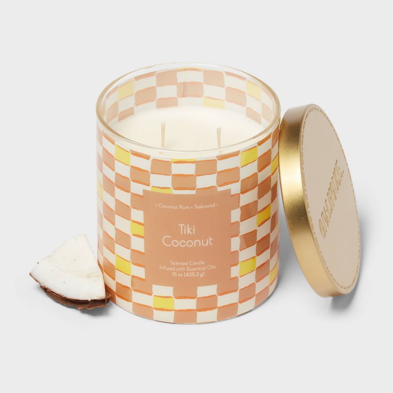 2-Wick Glass Jar 15oz Candle with Patterned Sleeve Tiki Coconut - Opalhouse&#8482;, 3 of 4