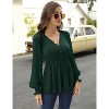 Clearlove Women’s Puff Sleeve Blouse with Peplum Waist V-Neck Ruffle Hem Long Sleeve T-Shirt Flared Cuff Top - 2 of 4