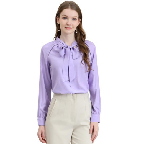 Frontwalk Ladies Elegant Baggy Shirts Lapel Neck Casual Tops Long Sleeve  Work Blouse With Pocket Light Purple XL 