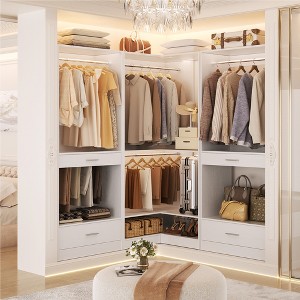 Aheaplus Freestanding Closet System with 4 Hanging Rods and 6 Hanging Sections, Walk-In Closet Organizer with Drawer and Pants Rack - 1 of 4