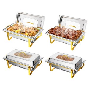 ROVSUN 9QT Chafing Dishes for Buffet, Stainless Steel Chafing Dish Buffet Set with Glass Window [Elegant Gold and Silver Colors] for Party Wedding - 1 of 4