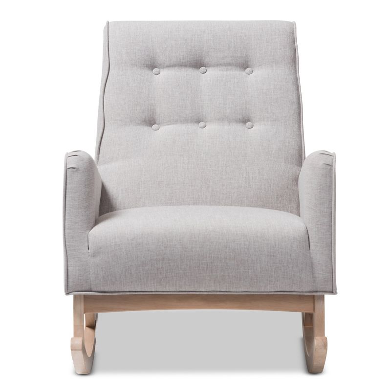 Marlena Mid - Century Modern Fabric Upholstered Whitewash Wood Rocking Chair - Baxton Studio, 3 of 11