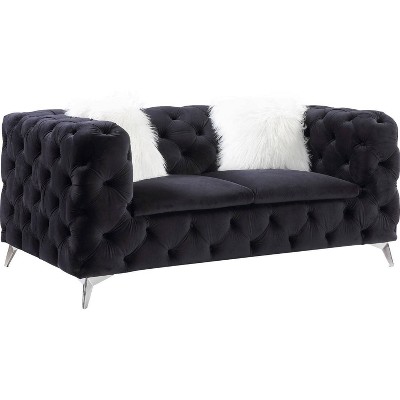 Loveseat with Tufted Fabric Seating and Metal Legs Black - Benzara