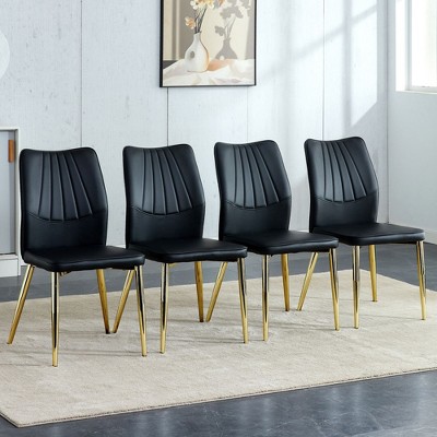 SEVOBAL Dining Chairs Set of 4 Middle Ages Modern Chair PU Cushion and Gold Legs, Suitable for Restaurants, Living Rooms, Black, 17.9"*16.9"*34.3"