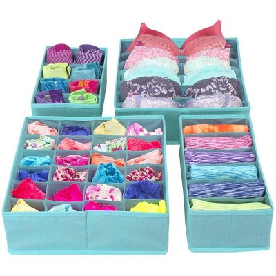 Sorbus Set of 4 Foldable Drawer Dividers Storage Boxes Aqua