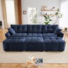 DOMETOUR 3-Seater Sofa Set with 3 Ottomans & Pillows, Solid Wood Frame, Textured Chenille, for Living Room/Office/Hotel, Blue - 3 of 4