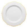 Smarty Had A Party 10.25" White with Gold Rim Round Blossom Disposable Plastic Dinner Plates (120 Plates) - 2 of 4