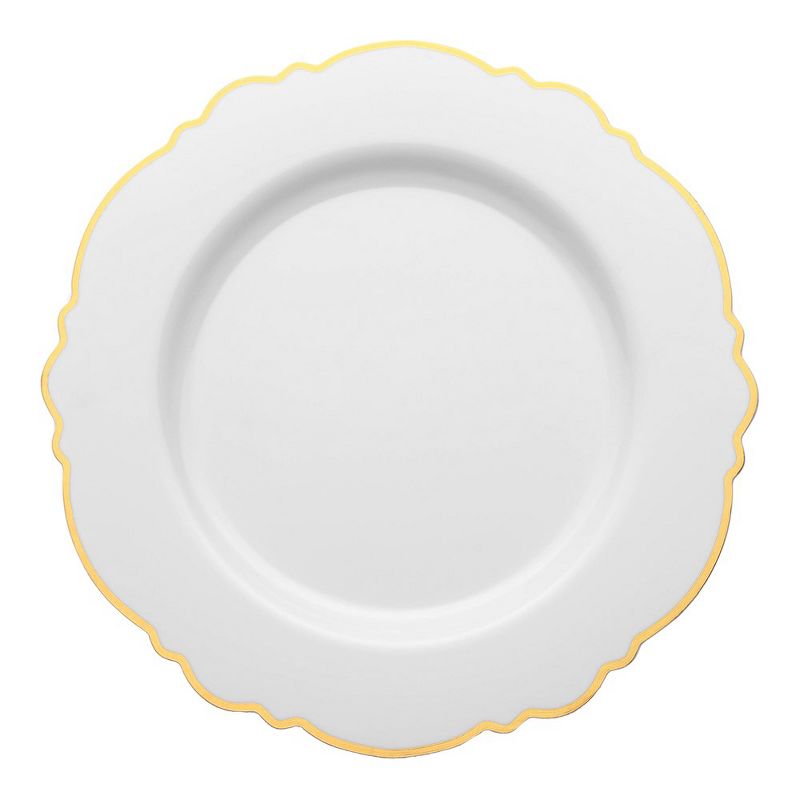 Smarty Had A Party 10.25" White with Gold Rim Round Blossom Disposable Plastic Dinner Plates (120 Plates), 1 of 7