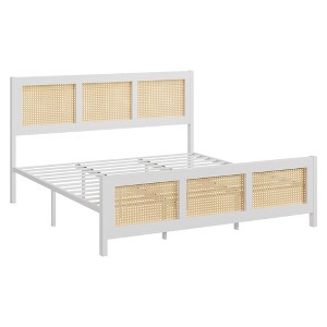 Rattan Bed Frame with Headboard, Strong Metal Slats Support, Noise-Free Design, No Box Spring Needed - 1 of 4