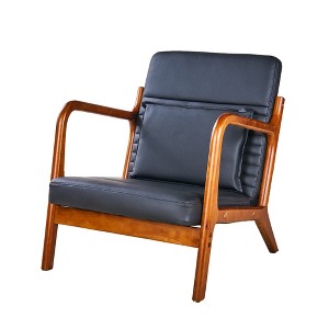 VECELO Mid-Century Modern Accent Chair, Upholstered Lounge Chair with 1 Pillow, Solid Wood Frame, Black - 1 of 4