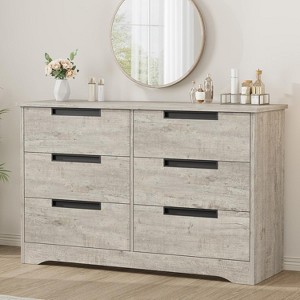 6-Drawer Double Dresser for Bedroom, Modern Gray Chest with Recessed Handles, Wooden Storage Organizer for Living Room, Nursery, Hallway, or Entryway - 1 of 4