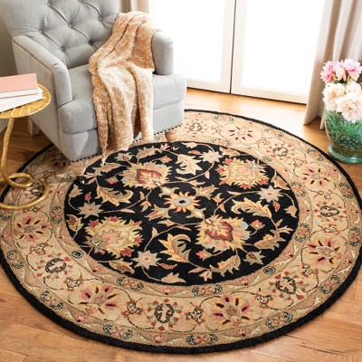 Handmade Black Wool and Cotton Round Tufted Rug, 6' x 6'