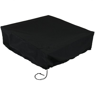 Sunnydaze Outdoor Weather-Resistant PVC and Polyester Square Fire Pit Bowl Cover with Drawstring and Toggle Closure - 48" - Black