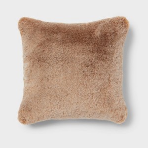 Square Luxe Faux Fur Throw Pillow Caramel - Threshold™ - 1 of 4