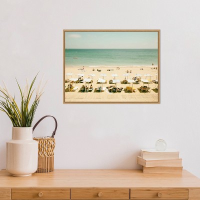 Seaside Sunbathers Coastal Framed Canvas Wall Art