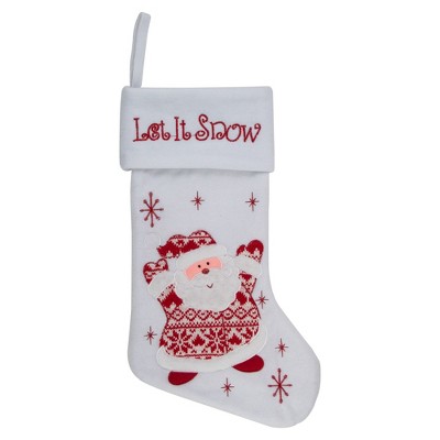 Northlight 19" Red and White "Let It Snow" Santa Claus Embroidered Christmas Stocking