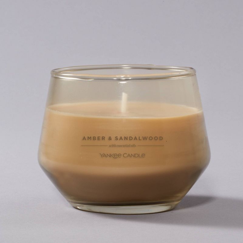 10oz Studio Glass Amber &#38; Sandalwood Candle Beige - Yankee Candle, 1 of 8