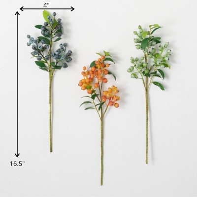 Outdoor Hardy Berry Stem Trio, 19.5" Multicolored Plastic