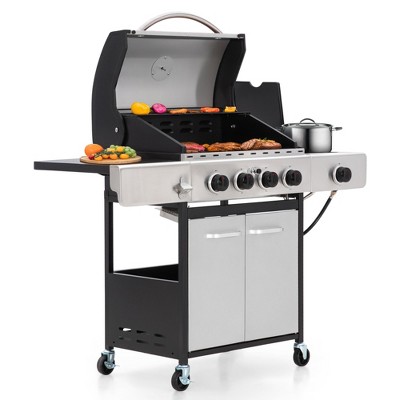Captiva Designs Silver Stainless Steel 4-Burner Propane BBQ Grill with Side Burner