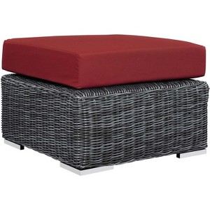 Modway Summon Outdoor Ottoman – Canvas Red Sunbrella Fabric Cushioned Patio Footrest with All-Weather PE Rattan Frame - 1 of 4