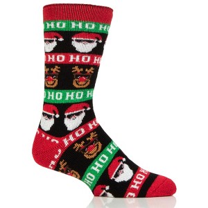 Men's Eddie Santa ULTRA LITE® Ho Ho Ho Crew Socks | Size Men's 7-12 - Black Multi - 1 of 2
