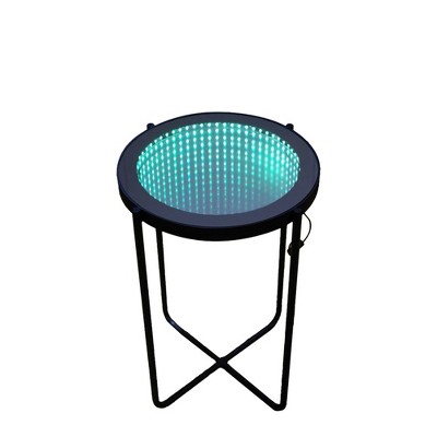 Round End Tables With LED Light, Small Side Table With Remote Control, Iron Frame Round Sofa Side Table Bedside Table