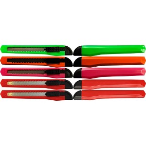 MotoProducts Bulk 5" Box Cutters Assorted Colors with Snap-Off Blades and Safety Locks - 1 of 3
