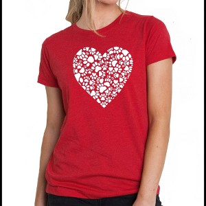 LA Pop Art Women's Premium Blend Word Art T-shirt - Paw Prints Heart - 1 of 4