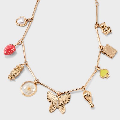 Garden Party Charm Cluster 16 Inch Necklace - Universal Thread&#8482; Gold_1