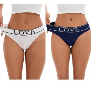 INSPIRE CHIC 2 Pcs Women's Mid-Waisted No Trace Briefs Cotton High Elasticity Underwear Thongs - 1 of 4