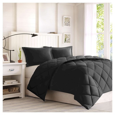 Madison Park 2pc Twin/Twin XL Windsor Reversible Down Alternative Comforter Set with 3M Stain Resistance Finishing Black: Bedding Set, Microfiber